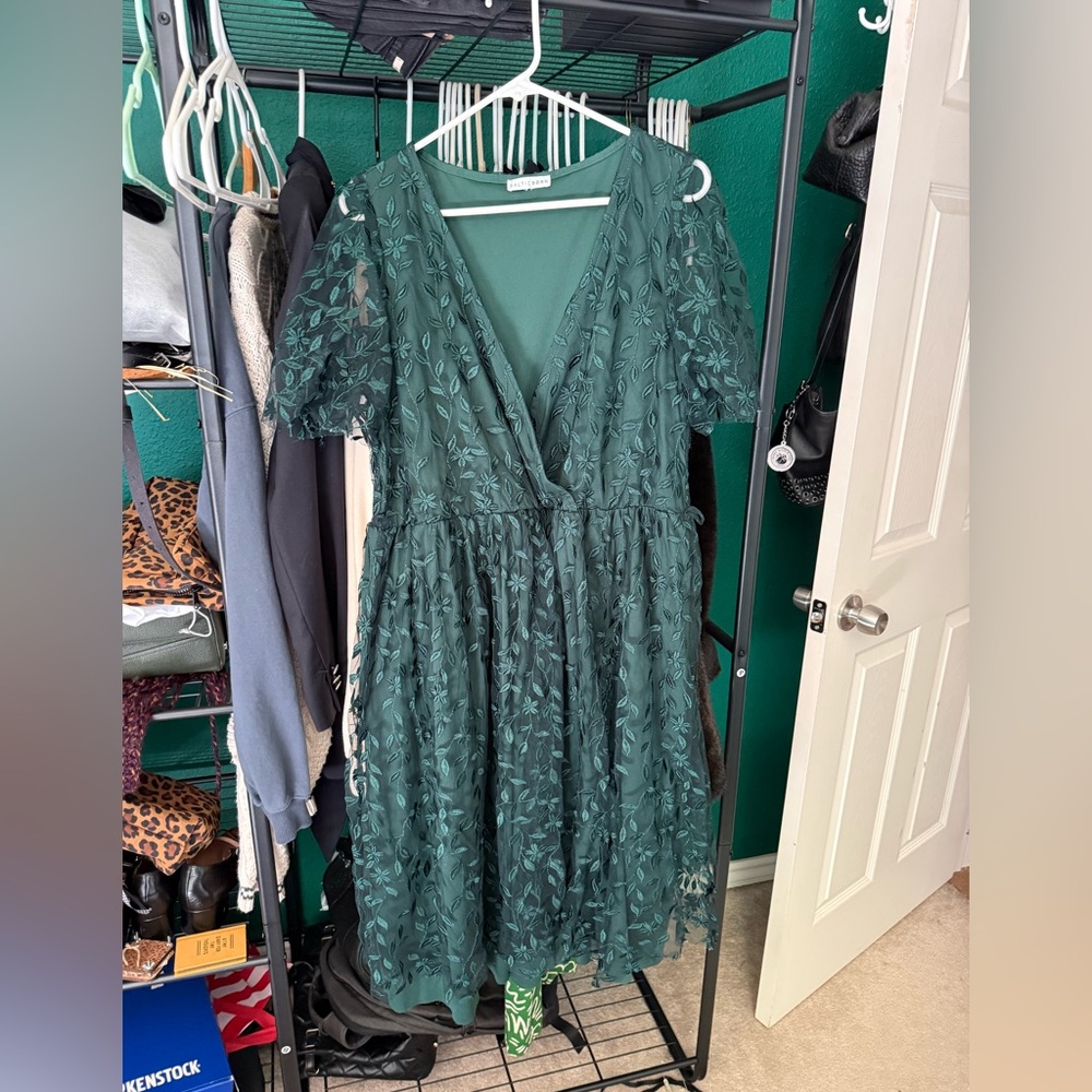 Baltic Born Deep Green Embroidered Midi Dress